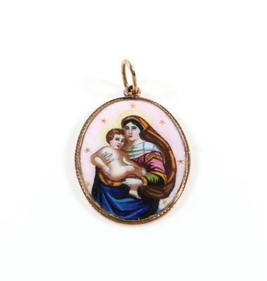 Bunt emaillierter Anhänger "Maria mit Jesuskind" - Jewellery and watches