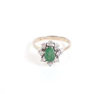 Smaragd Brillant Damenring zus. ca. 0,85 ct - Jewellery and watches