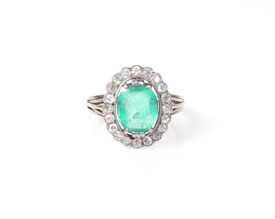 Diamant Smaragd Damenring zus. ca. 2,05 ct - Gioielli e orologi