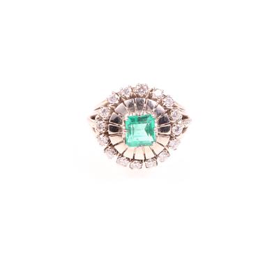 Smaragd Brillant Damenring zus. ca. 1,92 ct (grav.) - Jewellery and watches
