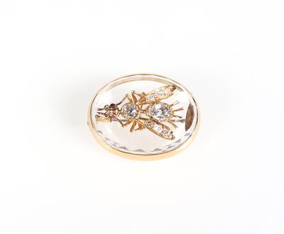 Diamant Rubin Brosche zus. ca. 1,20 ct "Fliege" - Große und kleine Kostbarkeiten