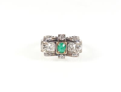 Smaragd Diamant Damenring zus. ca. 1,10 ct - Gioielli e orologi