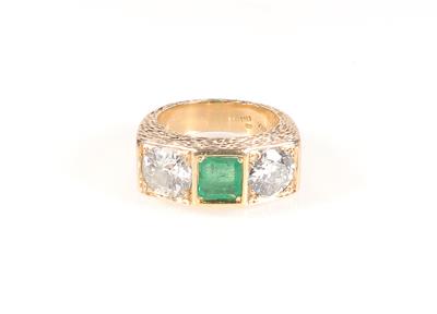 Smaragd Diamant Ring zus. ca. 3,85 ct - Jewellery and watches