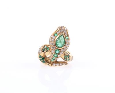 Smaragd Brillant Damenring "Schlange" - Gioielli e orologi