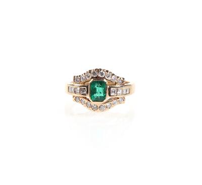 Smaragd Diamant Ring zus. ca.0,60 ct - Jewellery and watches