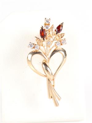 Granat Brosche "Blumenstrauß - Jewellery and watches