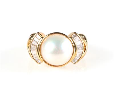 Diamant Damenring zus. ca. 0,85 ct Mabeperle - Jewellery and watches