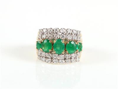 Brillant Smaragd Damenring zus. ca. 2,65 ct - Jewellery and watches