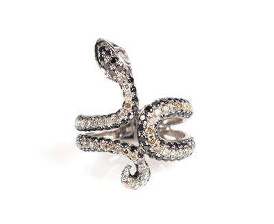 Diamant Rubin Damenring "Schlange" zus. ca. 0,60 ct - Jewellery and watches