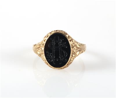 Onyx Monogrammring "H. S." - Schmuck und Uhren