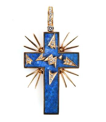 "Salvador Dali" Lapis Lazuli Brillant Kreuzanhänger - Große und kleine Kostbarkeiten