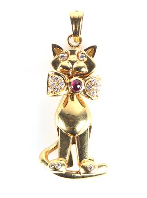 Brillant Rubin Anhänger "Katze mit Masche" - Jewellery and watches