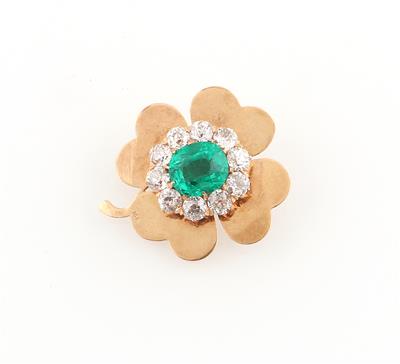 Smaragd Diamant Brosche "Kleeblatt" zus. ca. 4,40 ct - Jewellery and watches