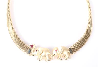 Brillant Farbstein Collier "Zwei verliebte Elefanten" - Jewellery