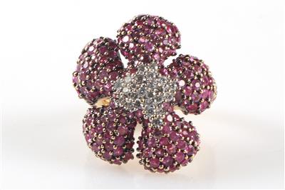 Rubin Brillant Damenring "Blume" - Schmuck und Uhren