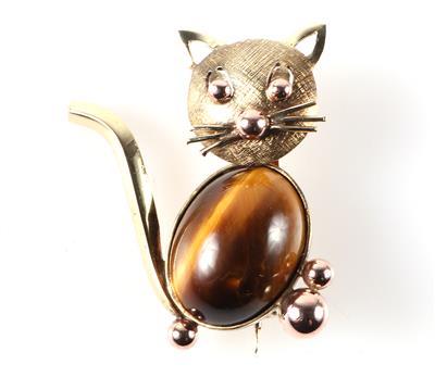 Tigeraugenbrosche "Katze" - Gioielli e orologi
