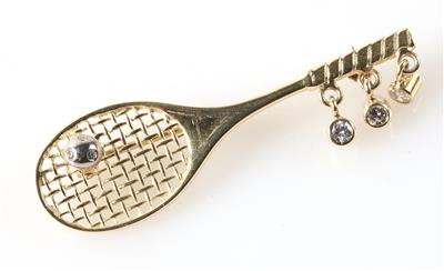 Brillant/Diamant Brosche "Tennisschläger" - Jewellery and watches