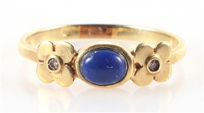 (Beh.) Lapis Lazuli Diamant Damenring "Blüten" - Klenoty a Hodinky