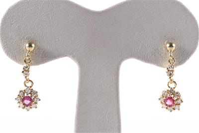 Rubin Diamant Ohrsteckgehänge - Schmuck und Uhren