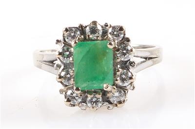 Brillant Smaragd Ring zus. ca. 0,40 ct - Klenoty a Hodinky