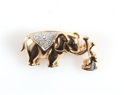 Brillant Brosche "Elefant mit Babyelefant" - Klenoty a Hodinky