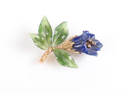 Diamant Lapis Lazuli Nephrit Brosche "Enzian" - Gioielli e orologi