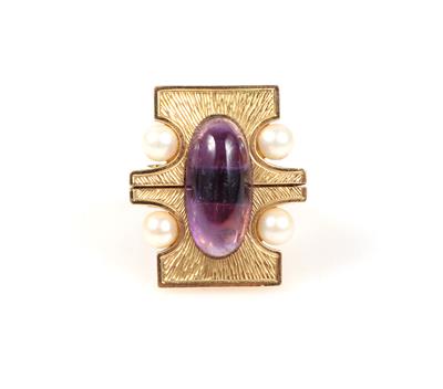 Amethyst Kulturperlen Damenring - Schmuck und Uhren