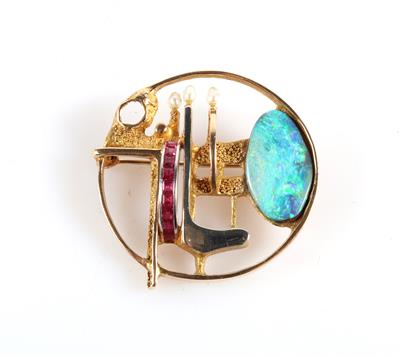 Design Opal Rubin Brosche - Jewellery and watches