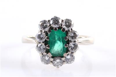 Brillant Smaragd Ring zus. ca. 0,90 ct - Jewellery and watches