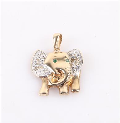 Diamant Smaragd Anhänger "Elefant" - Jewellery and watches