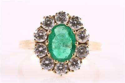 Brillant Smaragd Ring zus. ca. 1,00 ct - Klenoty a Hodinky