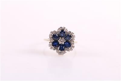 Saphir Brillant/Diamant Damenring "Blume" - Frühjahrsauktion Schmuck und Uhren