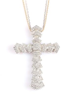 Brillant Diamant Collier, Brillanten zus. ca.4 ct, Diamanten im Trapez- und Baguette schliff, zus. ca.2,5 ct - Schmuck und Uhren