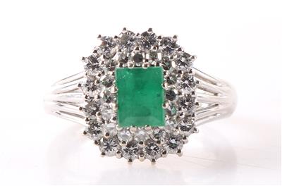 Brillant-Diamant-Smaragdring - Schmuck und Uhren
