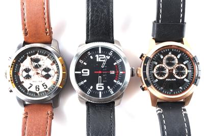 3 Armbanduhren (2 x "Police",1 x "Hilfiger") - Gioielli e orologi