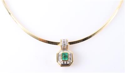 Smaragd Diamant Anhänger an Omegacollier - Schmuck und Uhren