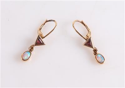 Brillant Granat Opal Ohrgehänge - Schmuck und Uhren