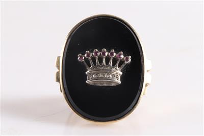 Diamant/Rubin/Onyxring "Krone" - Jewellery and watches