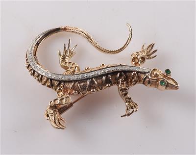 Diamantbrosche "Leguan" - Schmuck, Uhren und Schreibgeräte