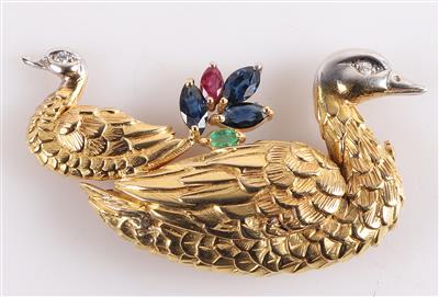 Farbstein Brillant Brosche "Enten" - Schmuck und Uhren