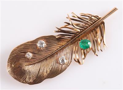 Smaragd Brillant Brosche "Feder" - Jewellery and watches