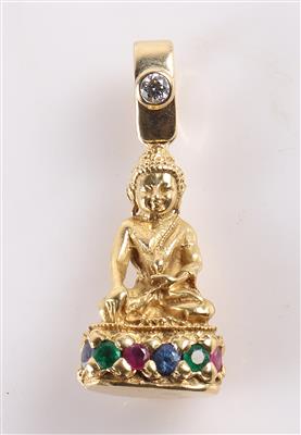 Massiver Farbstein Brillant Anhänger "Buddha" ca. 0,25 ct - Schmuck und Uhren
