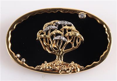 Onyx Brillant Brosche "Baum" - Schmuck und Uhren