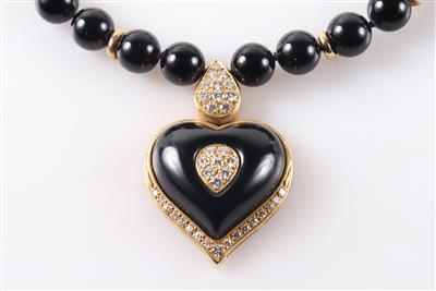 Brillant/Onyx Herzcollier - Schmuck und Uhren