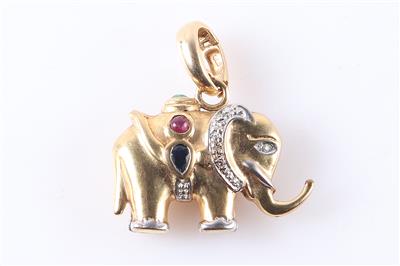 Farbstein Diamant Anhänger "Elefant" - Schmuck und Uhren