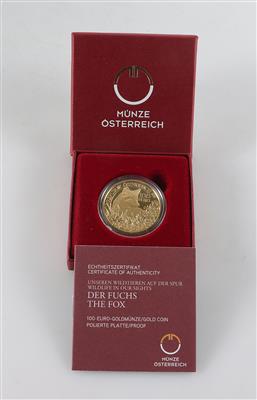 Goldmünze Münze Österreich "Der Fuchs" Euro 100,-- 2016 - Klenoty a Hodinky