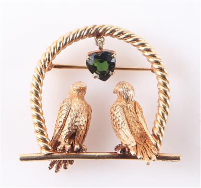 Turmalin Brosche "Vogelpaar" - Schmuck und Uhren