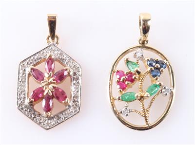 2 Farbstein Diamant Anhänger an Halskette (3) - Jewellery and watches