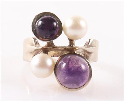 Amethyst Kulturperlen Damenring - Schmuck und Uhren