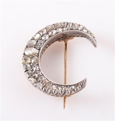 Diamantbrosche zus. ca.0,80 ct "Halbmond" - Jewellery and watches